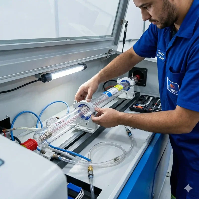 Técnico Instalando Tubo Laser