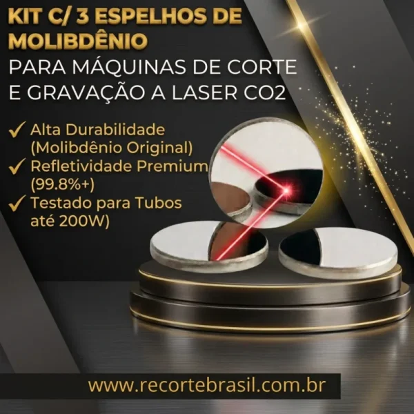 Kit 3 Espelhos de Molibdênio para Máquina Laser CO2 (20/25/30mm).