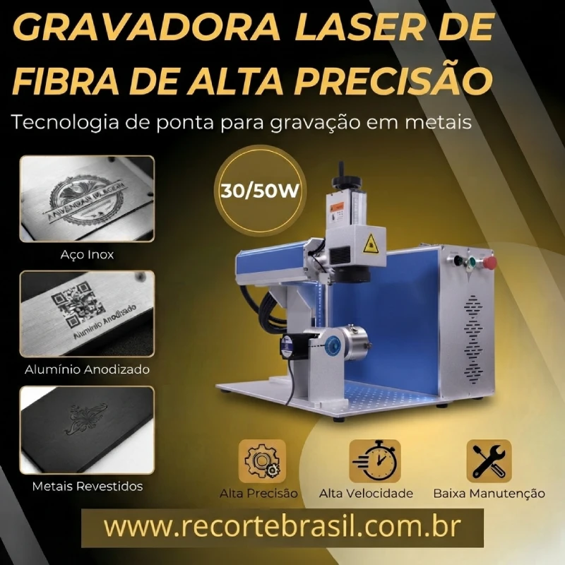 Gravadora Profissional Laser de Fibra Split/Gabinete 30W/50W para Metais + Eixo Giratório 360° Para Gravar Copos e Garrafas.